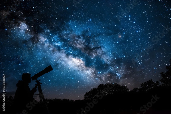 Obraz Stargazing Adventure: A Tranquil Night Under the Shimmering Sky and Enchanting Milky Way Galaxy