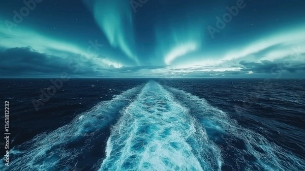 Obraz Aurora Borealis over the Ocean: A Nighttime Cruise