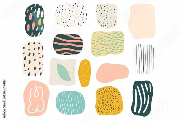 Fototapeta Colorful abstract organic shapes and patterns on white background