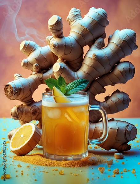 Fototapeta ginger tea and lemon