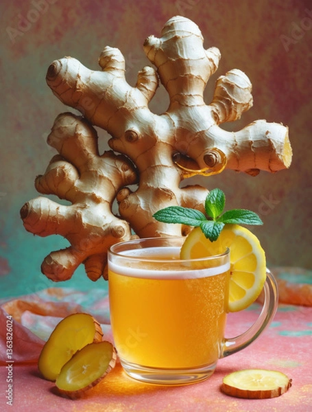 Fototapeta ginger tea and lemon