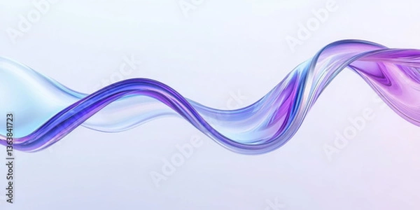 Fototapeta 3d abstract liquid glass transparent clear ribbon wave line render. Rainbow fluid flow curve shape with dispersion light, holographic gradient texture. Flying glossy design element. 3D illustration

