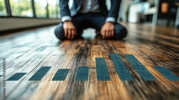 Obraz Businessman contemplating downward trend graph on wooden floor