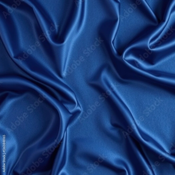 Fototapeta Beautiful dark blue silk satin background. Soft folds on shiny fabric. Luxury background with space for design. Web banner. Flat lay, Table top view. Christmas, Valentine's Day.