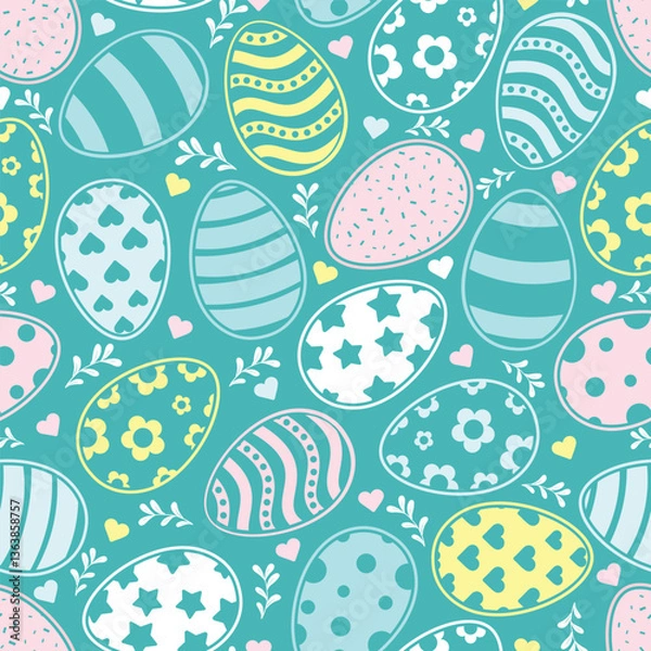 Obraz Happy Easter Vector Seamless Pattern. Decorative Easter Eggs Creative Repeatable Texture Design. Decorated and painted eggs texture. Repeatable Endless Flat Style Design in Creative Pastel Colors. 