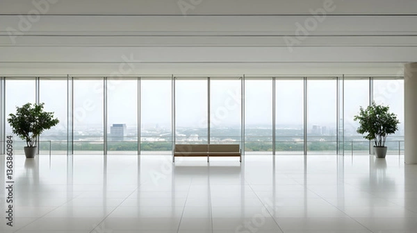 Fototapeta Modern Minimalist Office Lobby With City View