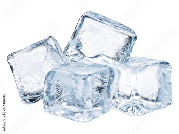 Fototapeta Clear Ice Cubes on White Background for Refreshing Drinks