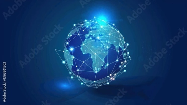 Fototapeta Global Connectivity A Digital Network Enveloping the Earth in Blue Light