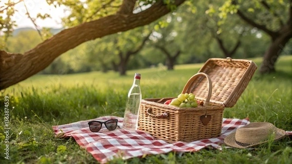 Fototapeta Picnic setup, highlighting the outdoor and leisure theme.

