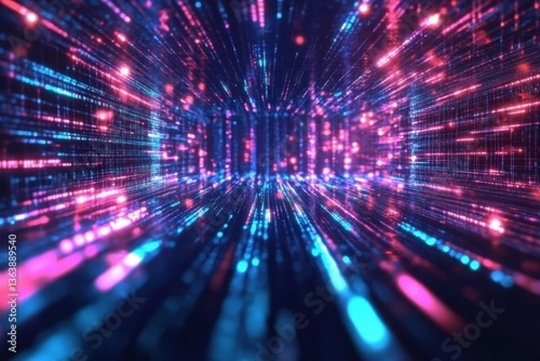 Fototapeta Experience the vibrant beauty of futuristic digital data streams in a holographic light display reflecting technological advancement