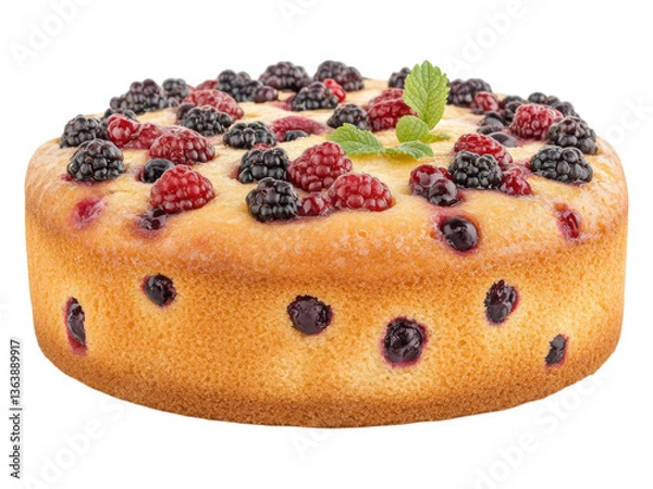Obraz Freshly Baked Berry Cake with Mint Garnish