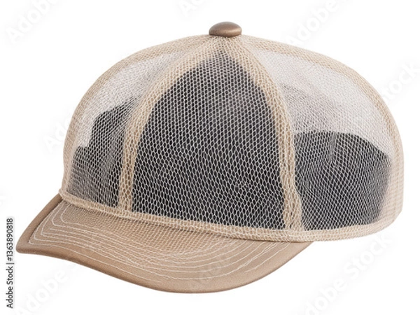 Obraz Beige Mesh Cap with Black Panel and Round Button