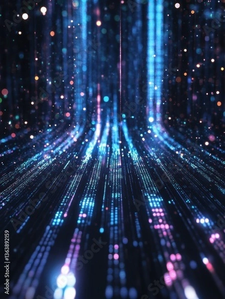 Fototapeta Futuristic digital data streams create a mesmerizing holographic effect with cyber light reflections and vibrant colors