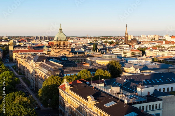 Obraz panoramic skyline of Leipzig with townhall and high court at sunset, Germany