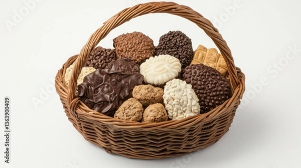 Fototapeta Assorted Chocolate Treats in a Wicker Basket on a Light Background