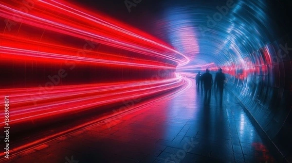 Fototapeta Neon Tunnel: A Journey Through Light and Shadow