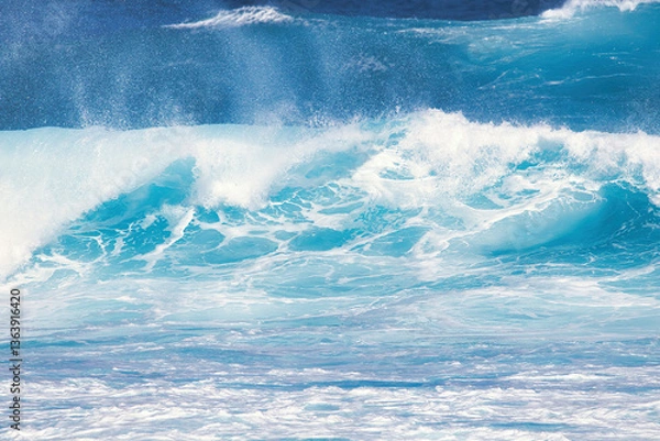 Fototapeta Shades of blue in a wave about to break on a maui shore.