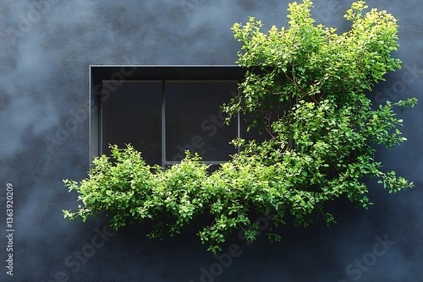 Obraz A modern window surrounded by vibrant green climbing plant life