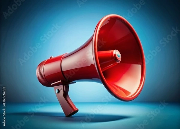 Obraz Bold Red Megaphone on Cold Blue Background - Advertising & Message Concept Stock Photo
