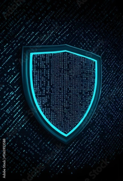 Fototapeta Cyan Digital Shield on Binary Code Background