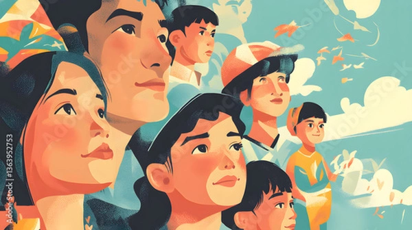 Fototapeta A creative image representing the stories of first-generation immigrants.
