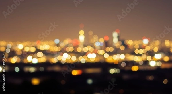 Fototapeta City Lights at Night Abstract Bokeh Background with Warm Glowing Colors