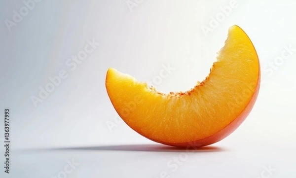Fototapeta Fresh and Juicy Slice of Ripe Yellow Peach Isolated on Clean Light Background for Fresh Fruit Art and Culinary Inspiration