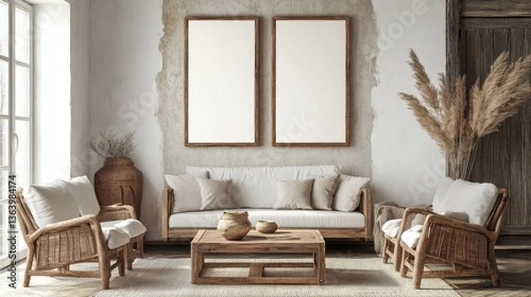 Fototapeta Mock up poster frame in interior background, Scandinavian style