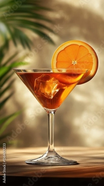 Obraz Refreshing orange cocktail served in a stylish glass garnished with a slice of orange