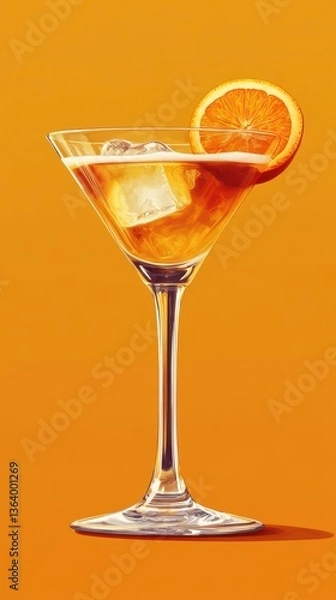 Fototapeta Refreshing orange cocktail served in a stylish glass, showcasing vibrant colors and a slice of citrus