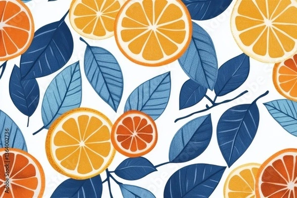 Obraz Vibrant vector illustration of citrus fruits and blue leaves for decor and invitations