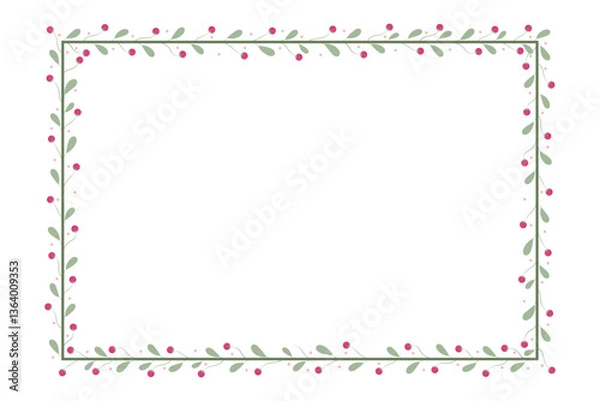 Fototapeta Green Rectangular Borders Frame With Red And Green Leaves Decoration