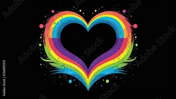 Obraz A rainbow heart on a black background with colorful dots surrounding it