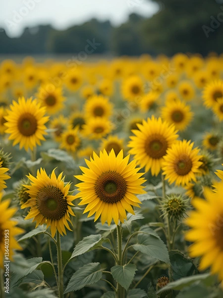 Obraz there are many yellow sunflowers in a field with a blurry background.