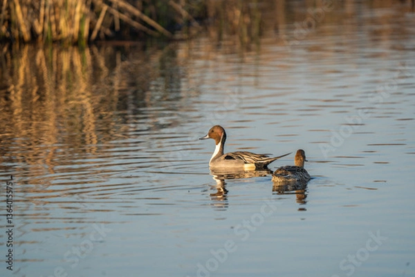 Obraz Ducks swimming in calm water.