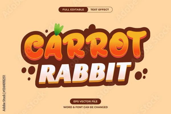 Fototapeta Cute and playful editable text effect with a carrot and rabbit theme, ideal for farming games, kids apps, or animal stories. Fully editable EPS vector