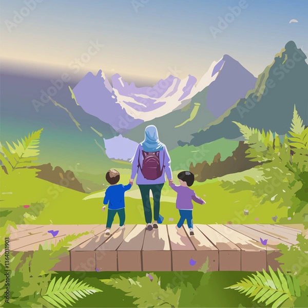 Obraz A family in mountain valley.