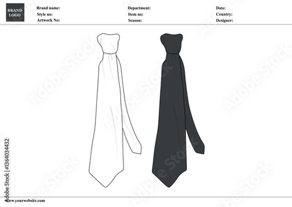 Fototapeta Tie design technical drawing fashion flat sketch vector  illustration white and black Color  template 