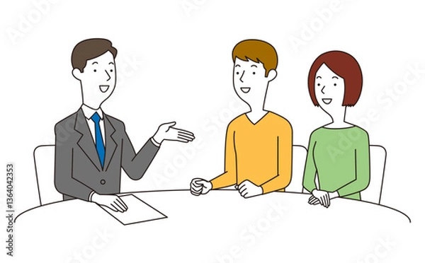 Fototapeta 男性の相談員にアドバイスを聞く男女