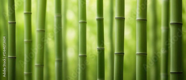 Fototapeta Lush bamboo stalks create serene and tranquil atmosphere, showcasing vibrant green hues and natural beauty. This captures essence of peaceful bamboo forest