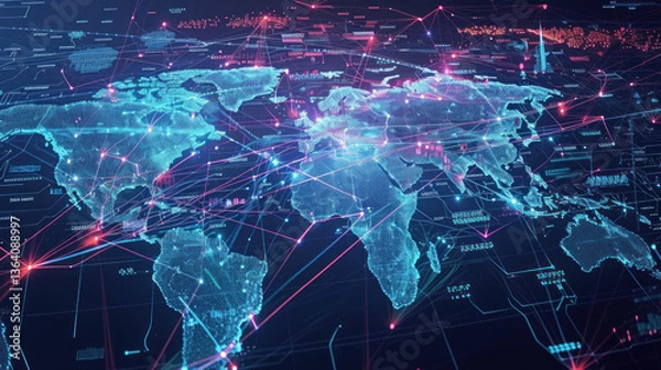 Obraz global cyber threat map displaying interconnected networks and data