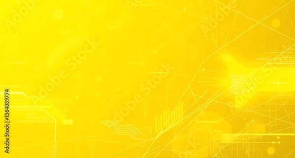 Obraz Bright Yellow Technology Background with Interconnected Lines and Geometric Shapes