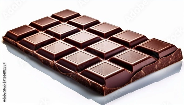 Obraz Delicious Dark Chocolate Bar: A mouthwatering, photorealistic close-up of a dark chocolate bar, perfectly portioned and ready to indulge. The rich, glossy surface glistens.