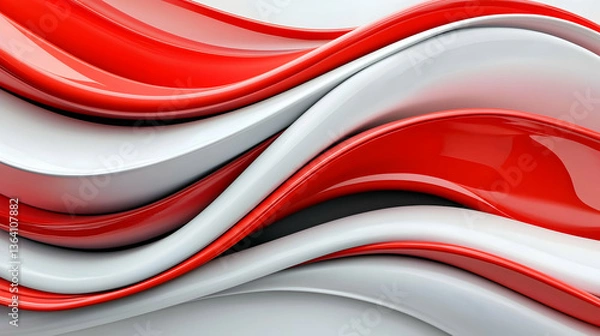 Fototapeta Abstract Red And White Glossy Waves Background