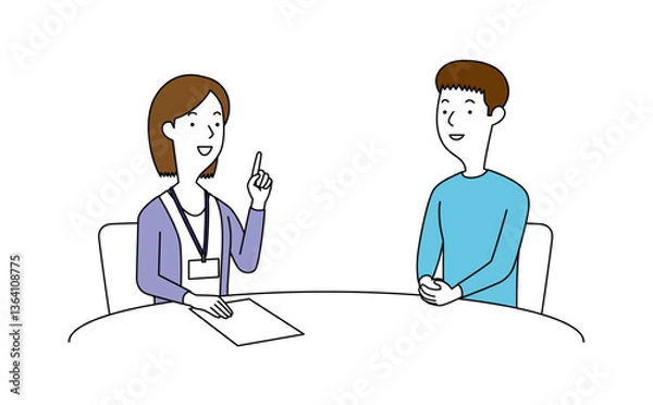 Obraz 女性の相談員にアドバイスを聞く男性