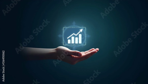 Fototapeta Flat Hand Holding Holographic Yield Return Analysis Icon: A Minimalist Approach to Financial Management in Smart Business Illustrations