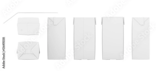 Obraz Set of blank juice boxes. Retail package mockup. Isolated on white. 3d rendering.