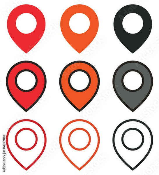 Fototapeta Navigation marker flat icons isolated on white background.