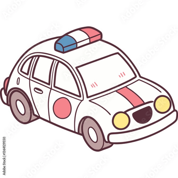Fototapeta Cute and Unique Police Car Flat Icon – Playful Cartoon Patrol Vehicle
