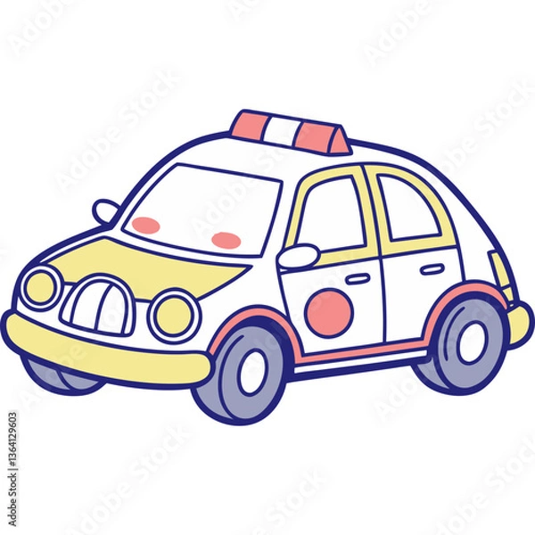 Fototapeta Cute and Unique Police Car Flat Icon – Playful Cartoon Patrol Vehicle